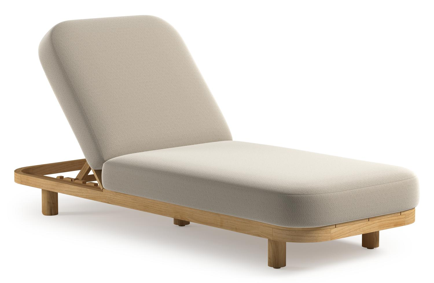 Chaise longue réglable Donato en teck avec All Weather Sunbrella® luxe lopi marble coussin