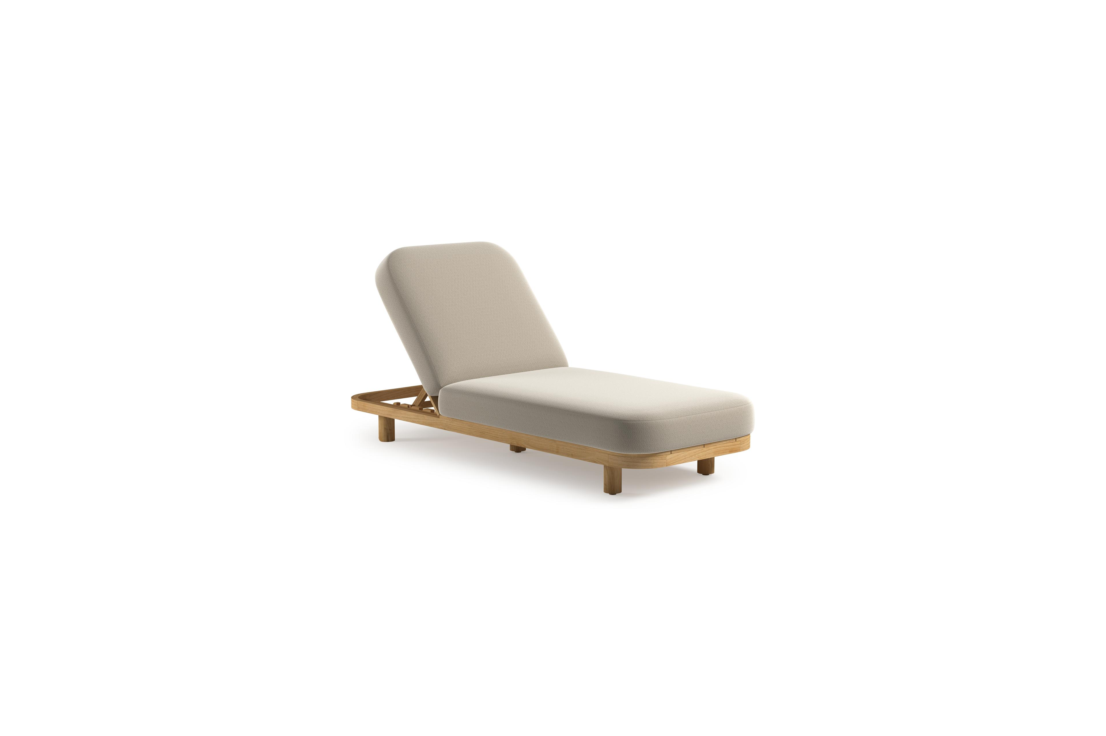 Chaise longue réglable Donato en teck avec All Weather Sunbrella® luxe lopi marble coussin