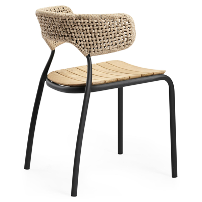 Donato (Coda) stapelbare tuinstoel in zwart aluminium en naturel wicker