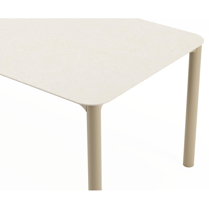 Mira tuintafel rechthoekig afgerond in beige aluminium en sintered stone Crema minerale - L 220 x B 92 x H 74 cm