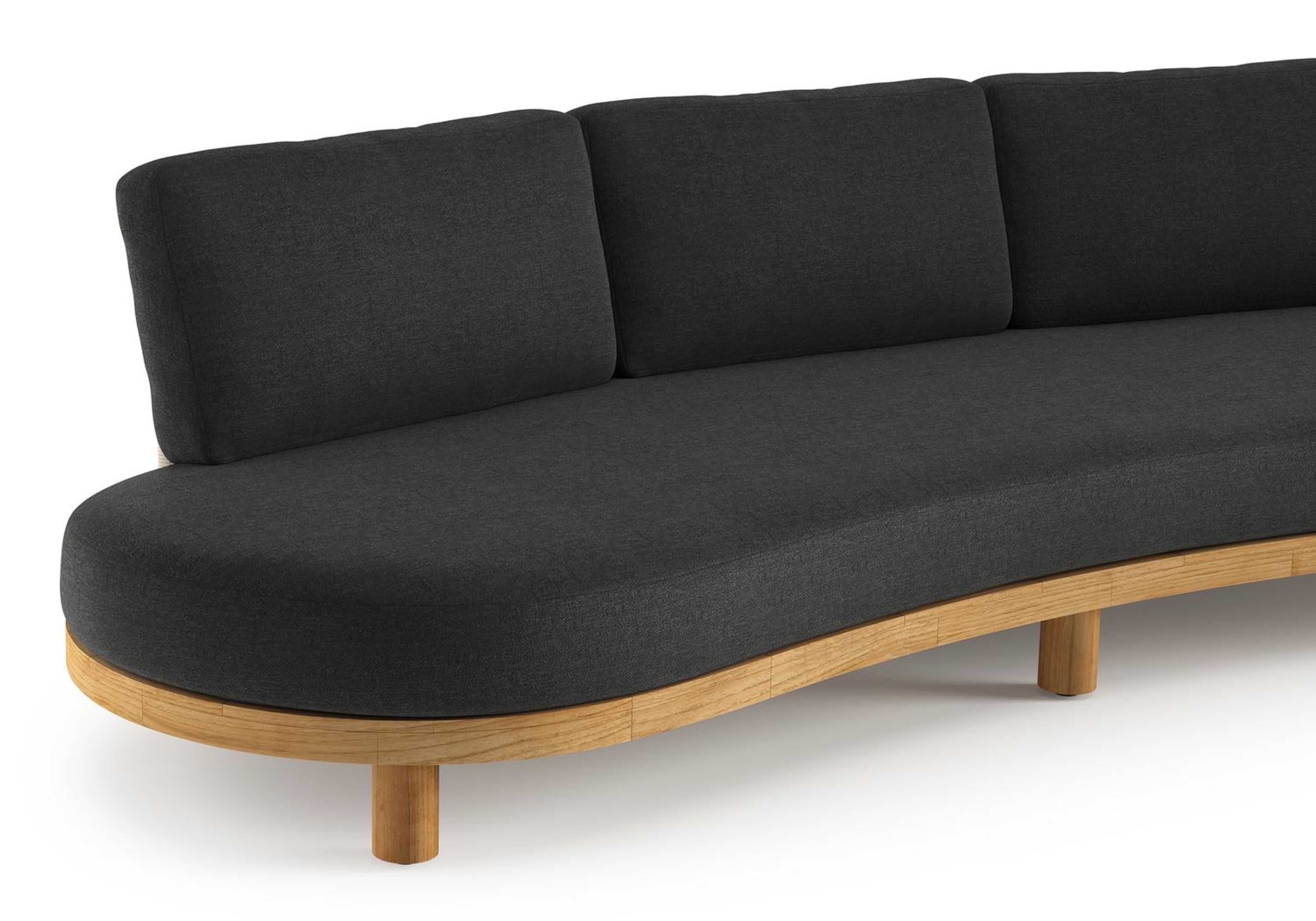 Donato loungebank in teak en beige verticaal geweven ronde rope met all weather sunbrella® luxe Chartres Sooty kussen