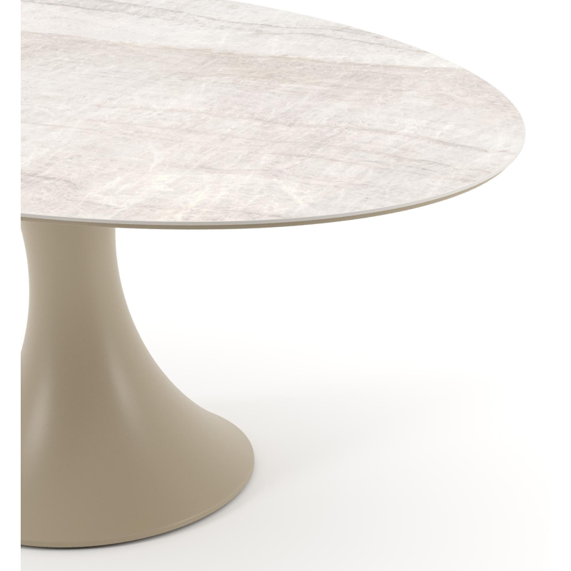 Table de jardin Fano ovale en aluminium beige et céramique pleine Taj Mahal - Lg. 180 x Lrg. 110 x Haut. 75 cm