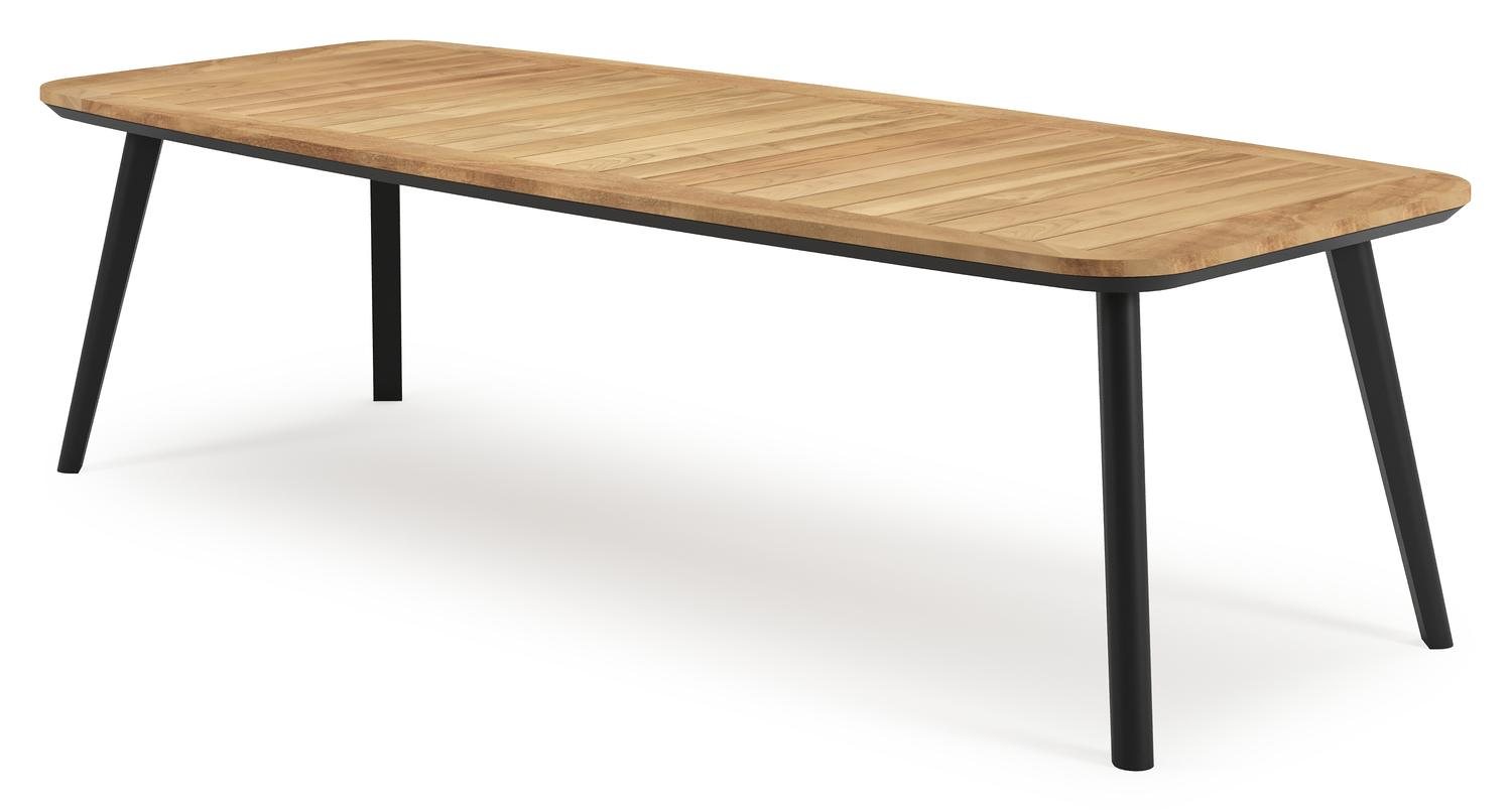 Mosa bootvormige tuinset in zwart aluminium en teak natural finish met 10 Calobra tuinstoelen