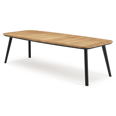 Mosa bootvormige tuinset in zwart aluminium en teak natural finish met 10 Calobra tuinstoelen