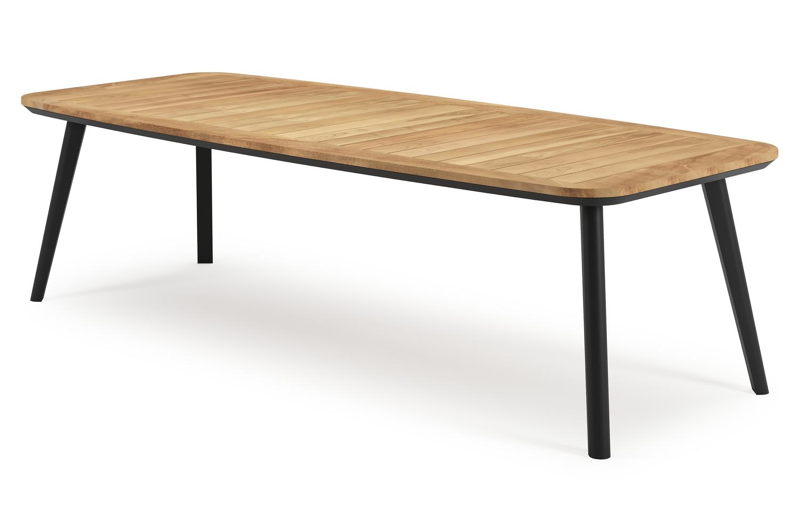 Mosa bootvormige tuinset in zwart aluminium en teak natural finish met 10 Calobra tuinstoelen