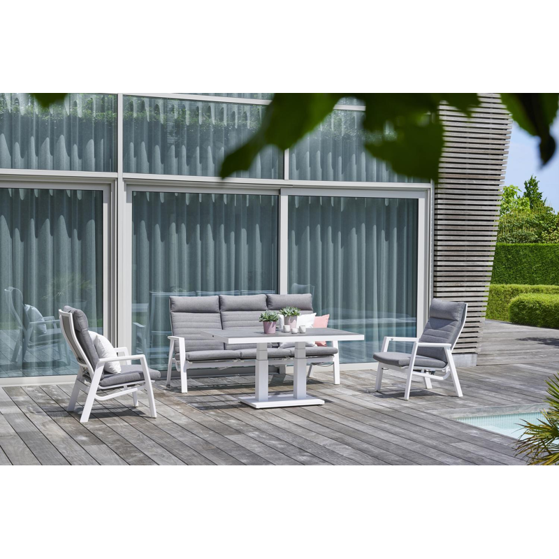 Prato loungezetel 3-zit in wit aluminium met grijs weather+ textilene kussen