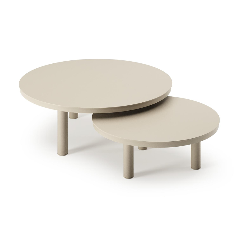 Lindo loungetafels in beige aluminium - Dia. 85 x H 27 cm, Dia. 65 x H 21 cm