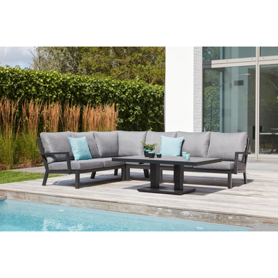 Salon de jardin d'angle Alcudia en aluminium gris avec coussins en polyester gris