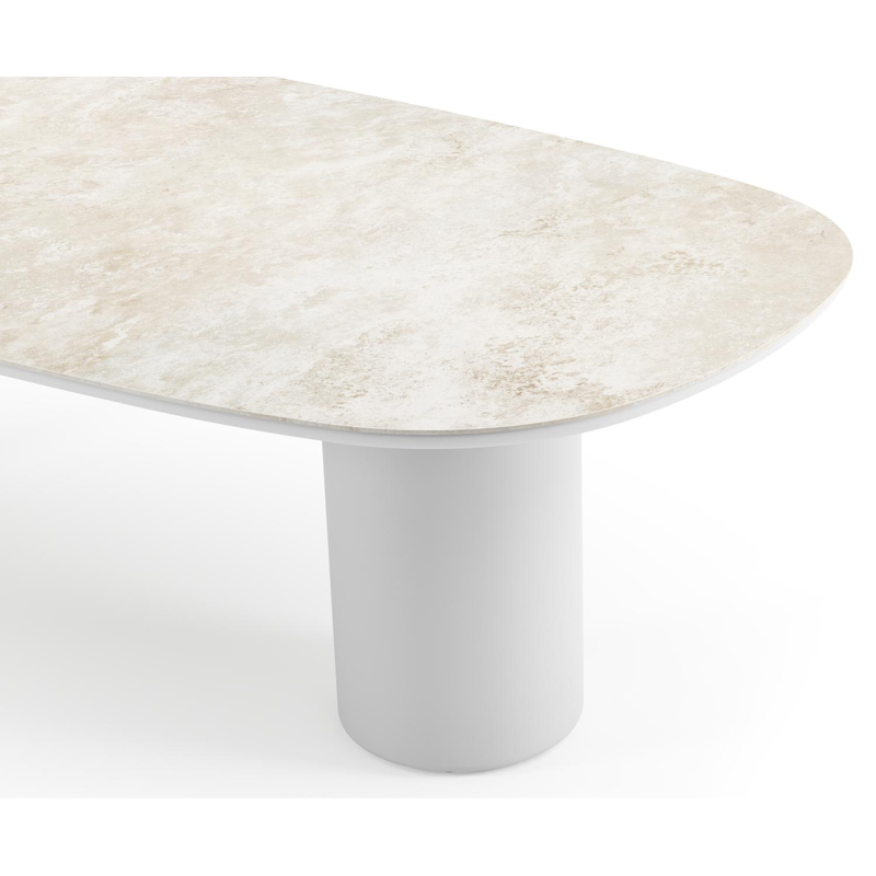 Table de jardin Amico bombo en aluminium blanc et céramique pleine Rapolano - Lg. 270 x Lrg. 125 x Haut. 73.5 cm