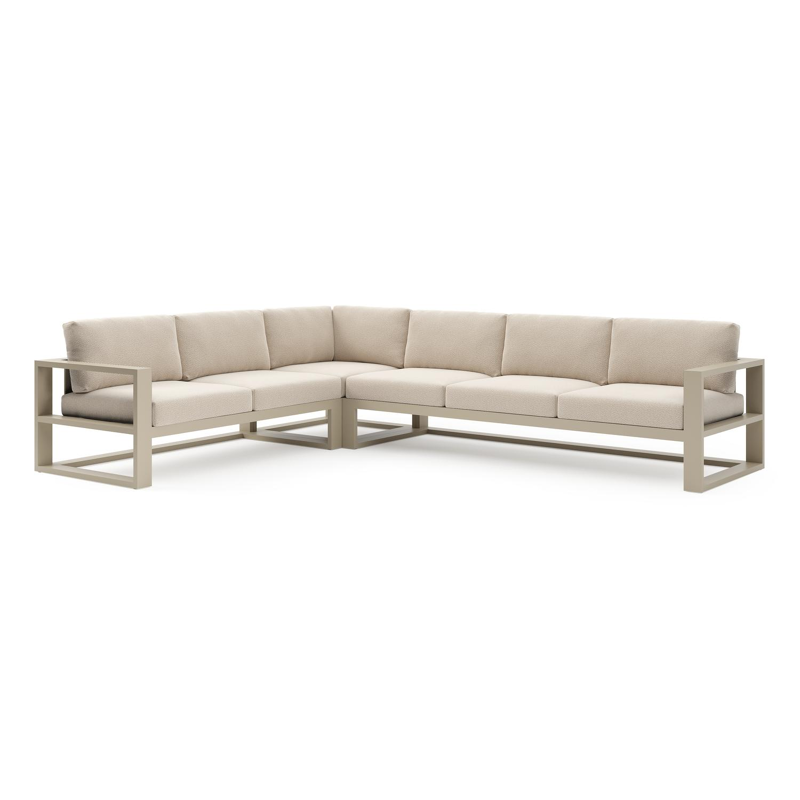 Verato loungehoek in beige aluminium met lopi sand all weather sunbrella® luxe kussen