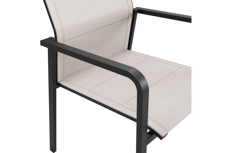 Como stapelbare tuinstoel in zwart aluminium en beige textilene