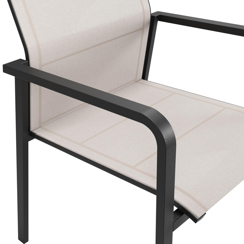 Como stapelbare tuinstoel in zwart aluminium en beige textilene