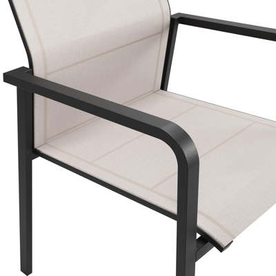 Como stapelbare tuinstoel in zwart aluminium en beige textilene