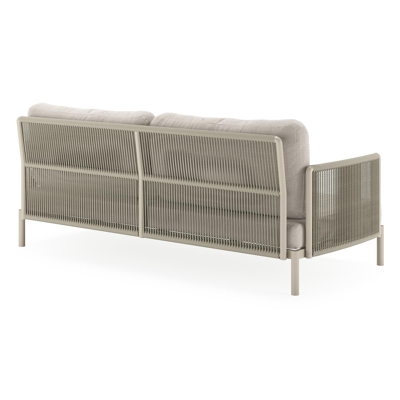 Amarante loungeset in beige aluminium en beige verticaal geweven ronde rope met beige Weather+ Softtouch kussen