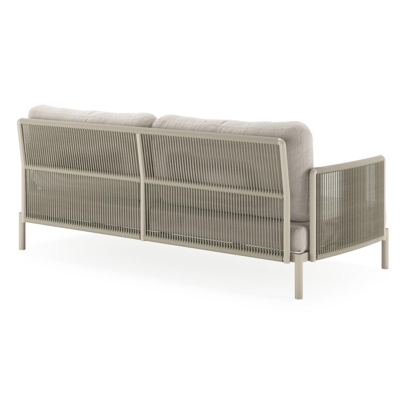 Amarante loungeset in beige aluminium en beige verticaal geweven ronde rope met beige Weather+ Softtouch kussen