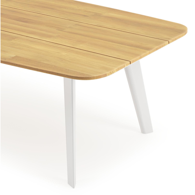 Table de jardin Lacrima en aluminium blanc et teck - Lg 255 x Larg. 115 x H 75 cm