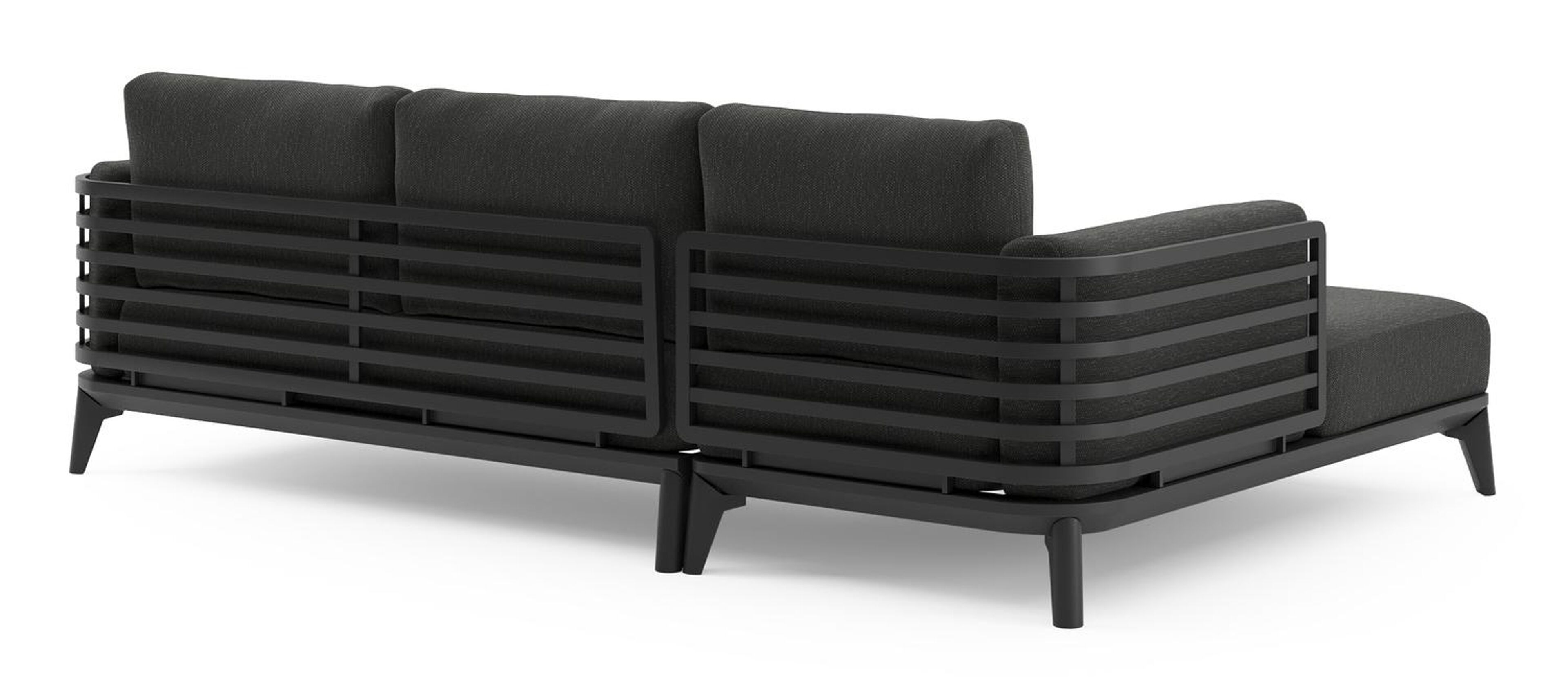 Salon de jardin d'angle Mosa en aluminium noir et coussins en weather+ softtouch sky black