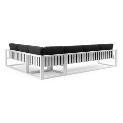 Salon de jardin d'angle Verato en aluminium blanc et coussins en all weather sunbrella® luxe natte sooty