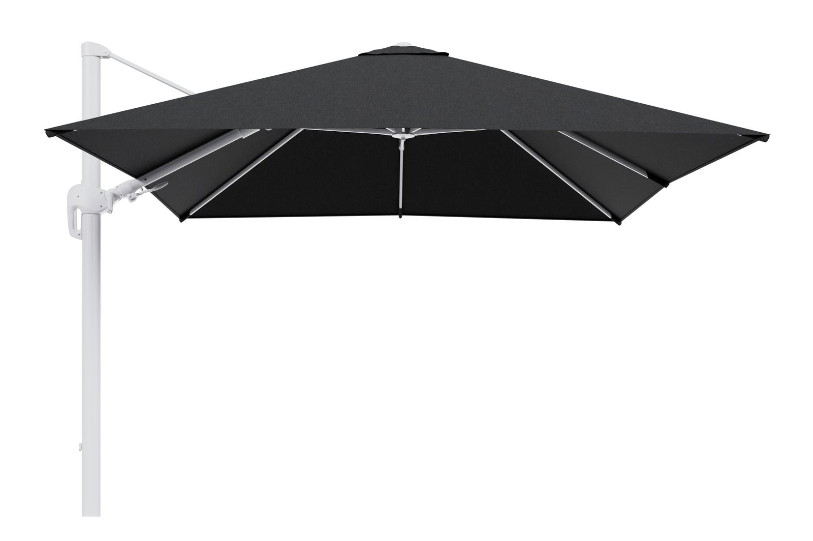 Parasol pendant Rufina avec fonction tilt en aluminium blanc et toile de parasol en All Weather Sunbrella® Luxe Chartres Sooty  - Lg.1 300 x Lg.2 300 cm (sans pied de parasol