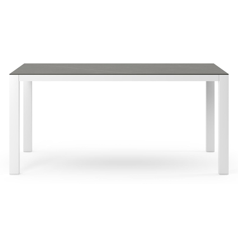 Table de jardin Como rectangulaire en aluminium blanc et céramique pleine Calatorao - Lg. 160 x Lrg. 100 x Haut. 75 cm