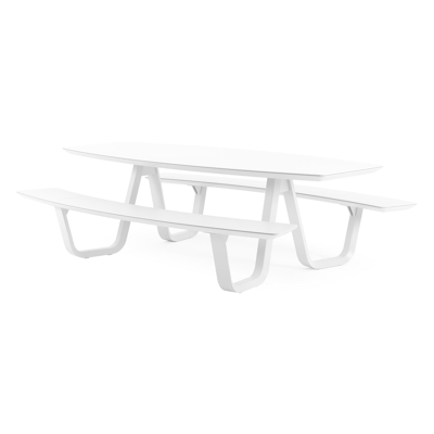 Forno picknicktafel bootvorm in wit aluminium en volkeramiek arctic white tafelblad - L 240 x B 181 x H 72 cm