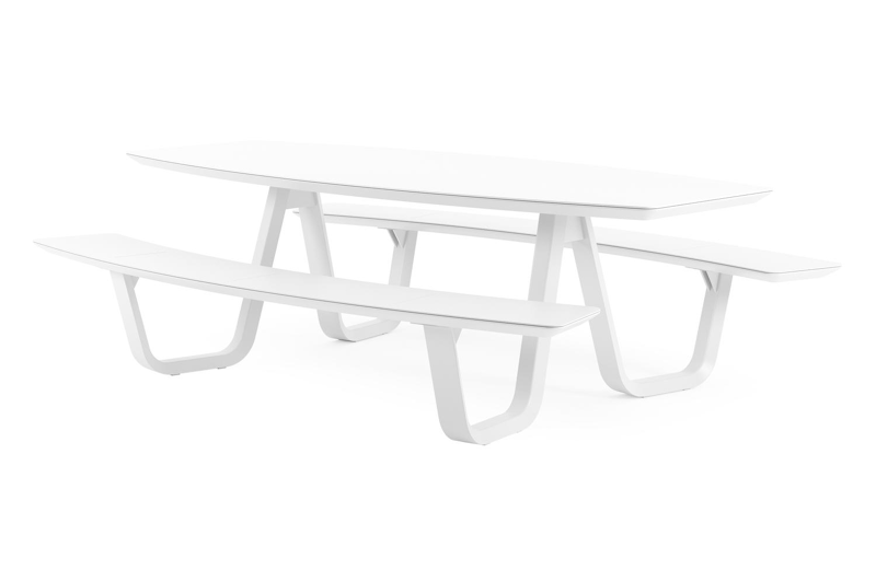 Forno picknicktafel bootvorm in wit aluminium en volkeramiek arctic white tafelblad - L 240 x B 181 x H 72 cm