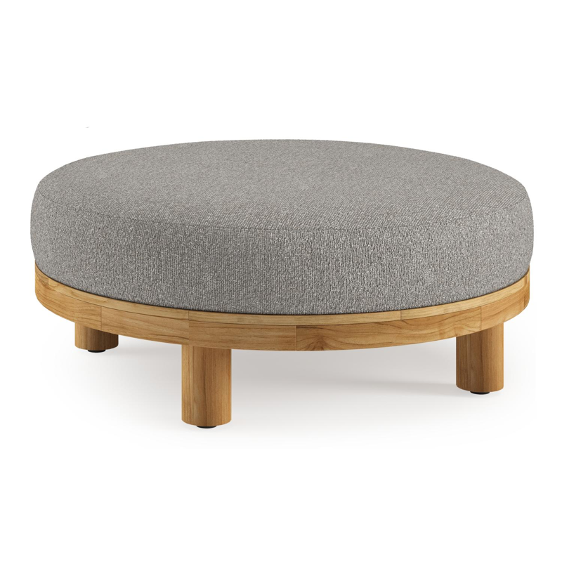 Salon de jardin pouf Donato en teck et corde ronde tissée verticalement beige et coussins en all weather sunbrella® luxe Tundra Charcoal