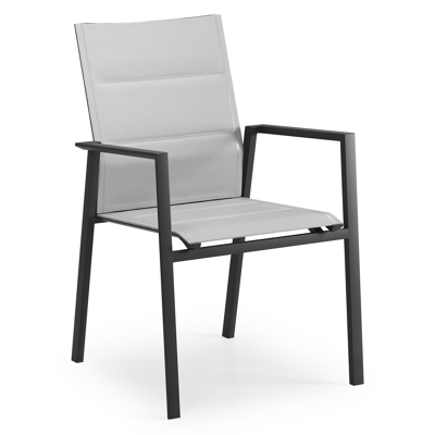 Cirello stapelbare tuinstoel in zwart aluminium en grijs comfort textilene