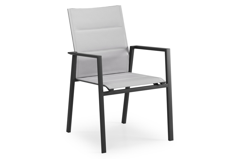 Cirello stapelbare tuinstoel in zwart aluminium en grijs comfort textilene