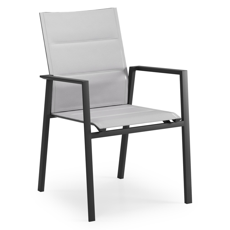 Cirello stapelbare tuinstoel in zwart aluminium en grijs comfort textilene