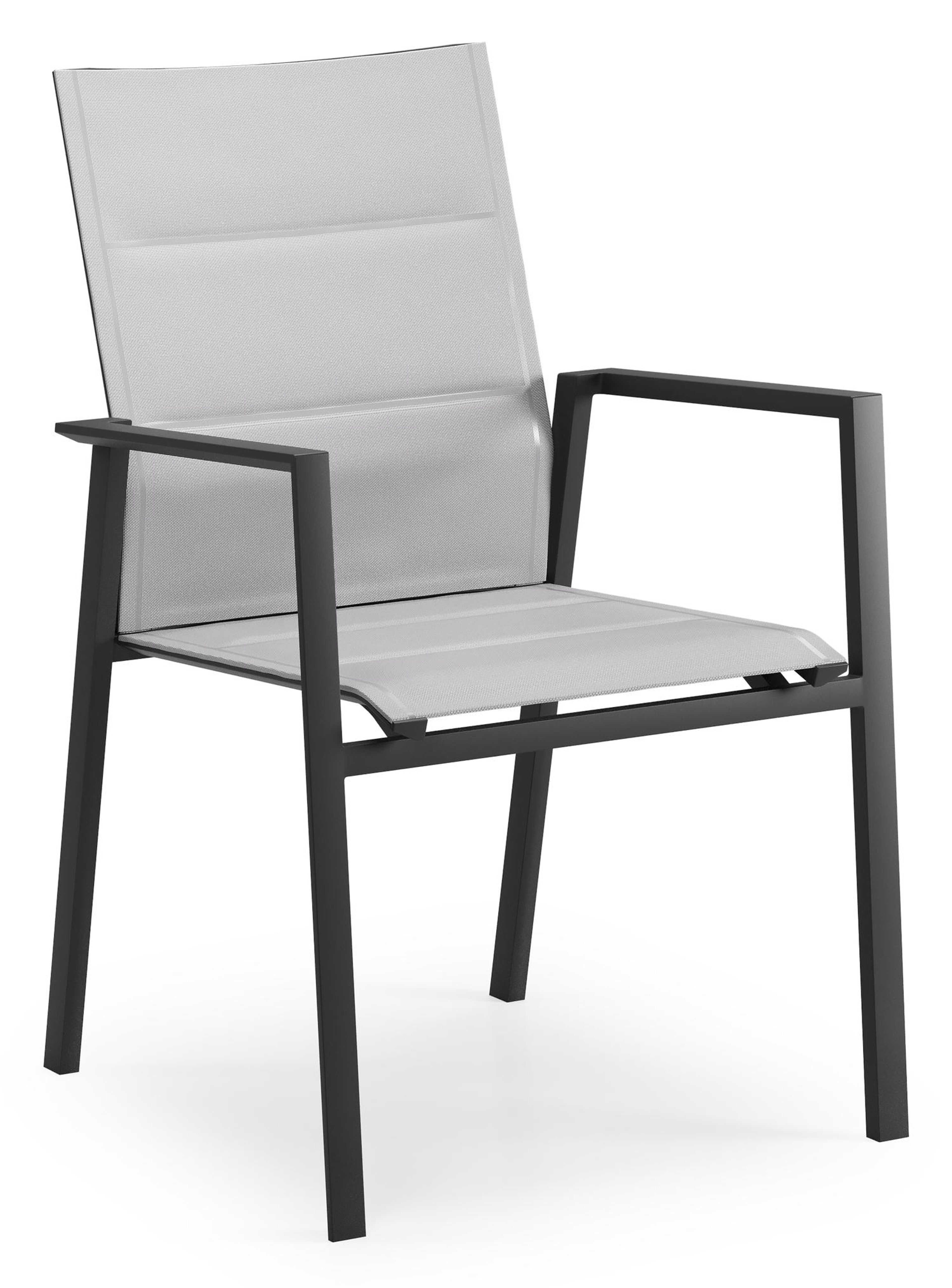 Cirello stapelbare tuinstoel in zwart aluminium en grijs comfort textilene