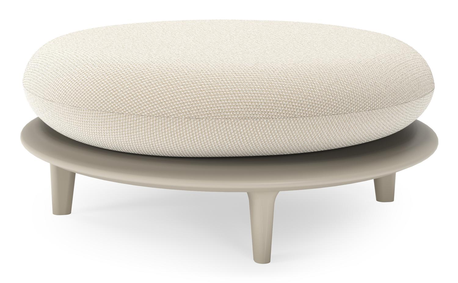 Bomero poef in beige aluminium met althea off white all weather cosytica kussen