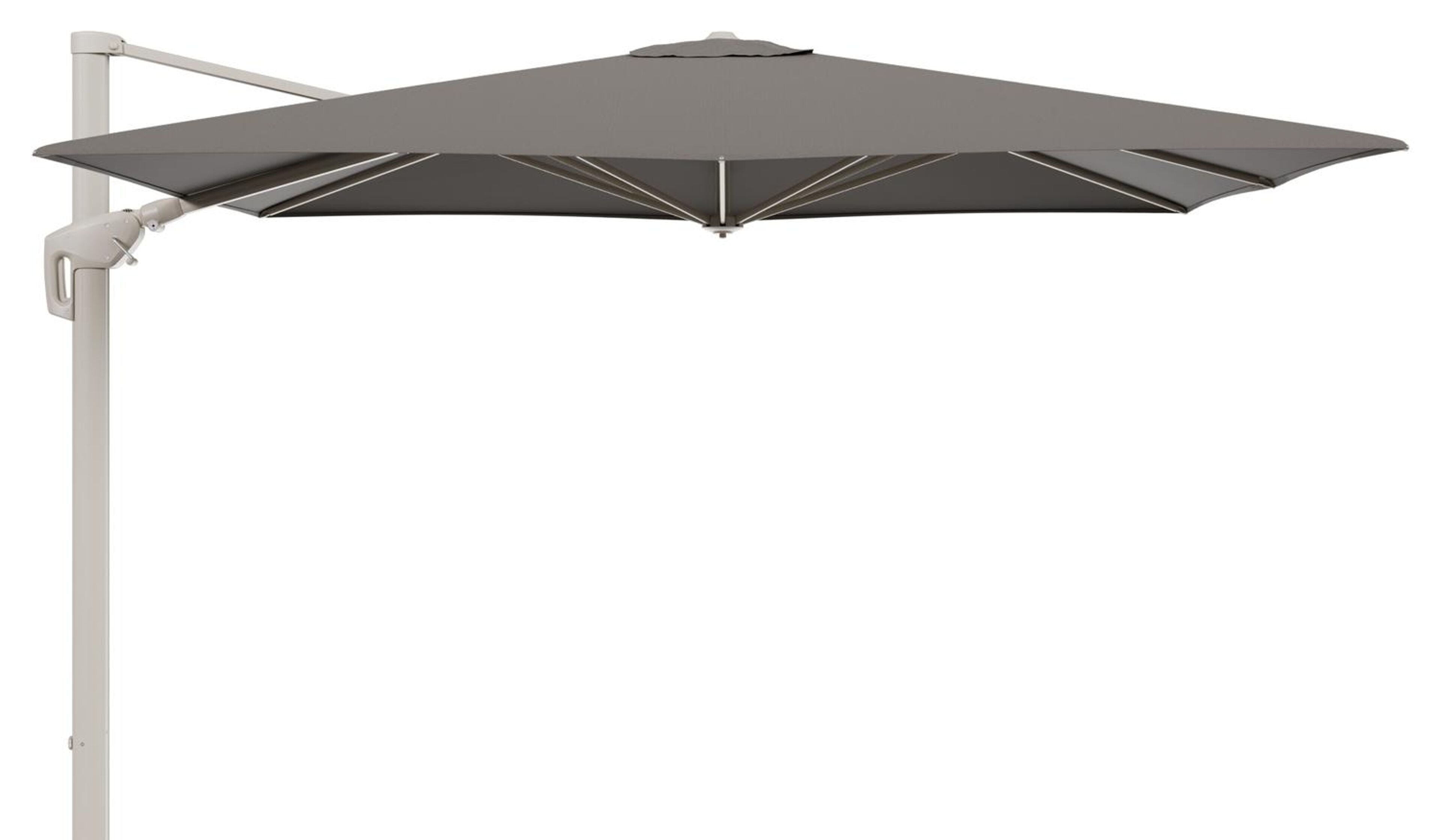 Minore zweefparasol met tiltfunctie in beige aluminium en Natte Carbon beige All Weather Sunbrella® Luxe parasoldoek - L1: 280 x L2: 370 cm (zonder voet)