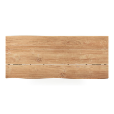 Table de jardin Pagino tronc d'arbre en aluminium noir et teck - Lg, 240 x Lrg, 100 x Haut, 73,5 cm