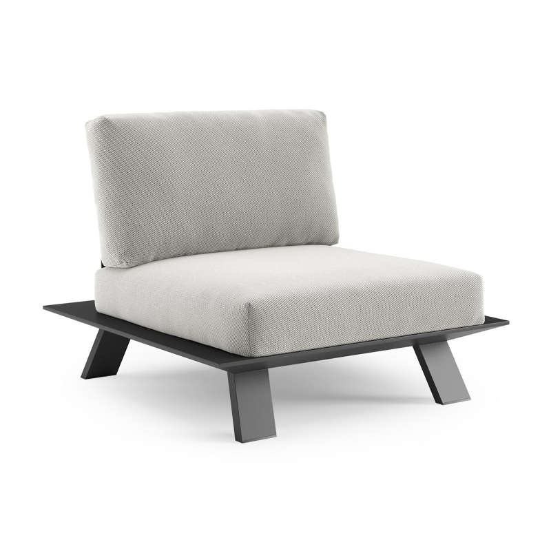 Fauteuil de jardin Cesano en aluminium noir et coussin en all weather Sunbrella® luxe lopi ash