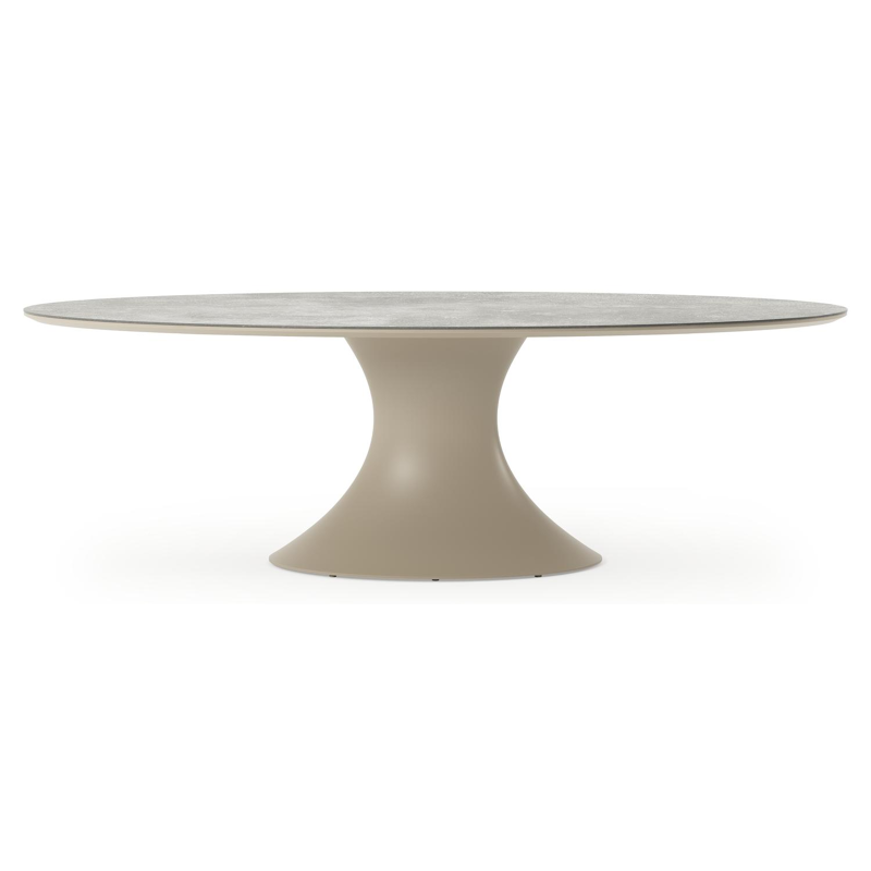 Table de jardin Fano ovale en aluminium beige et céramique pleine New York - Lg. 240 x Lrg. 135 x Haut. 75 cm