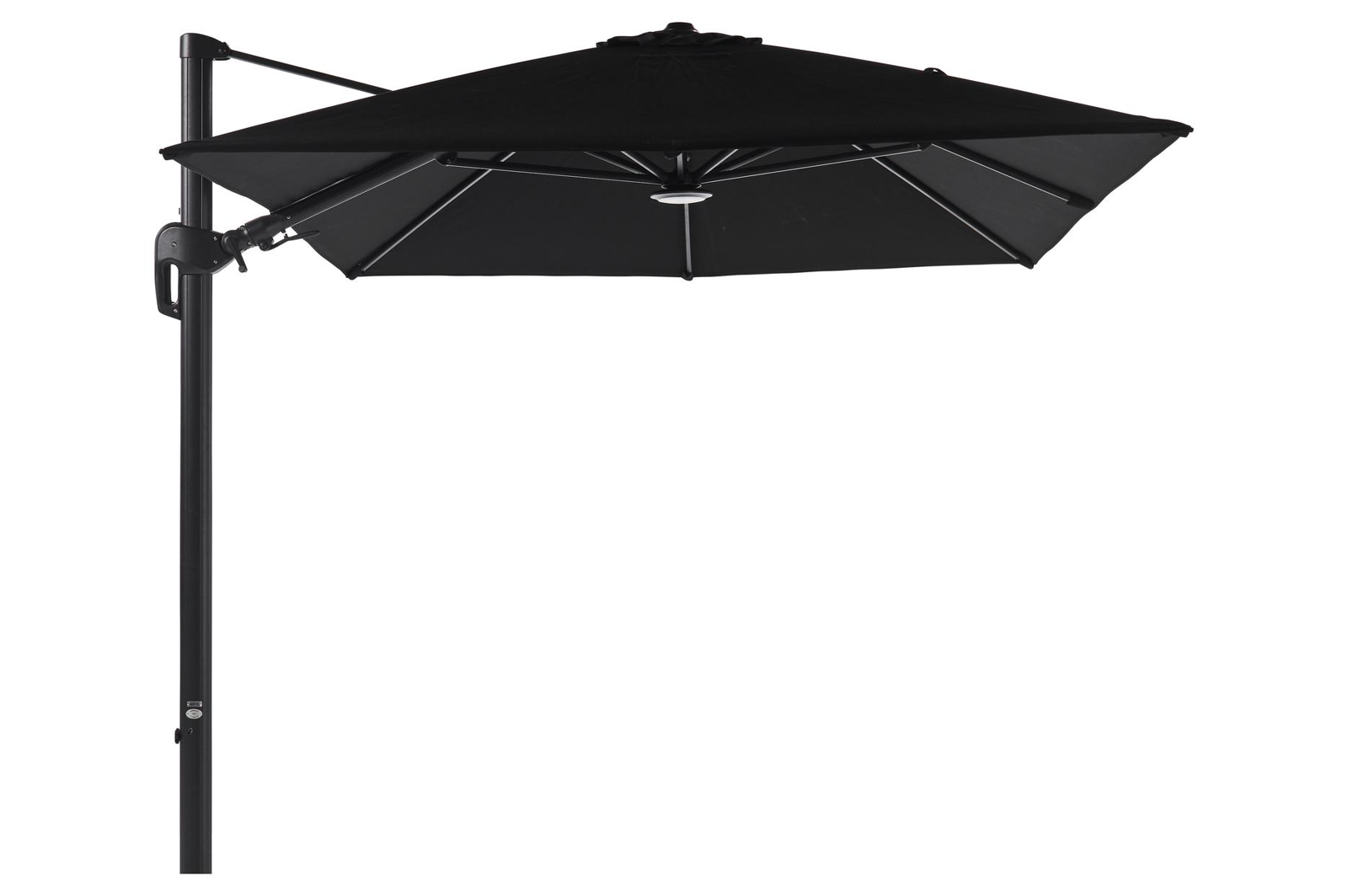 Rufina zweefparasol met tiltfunctie in zwart aluminium met zwart sunbrella® premium parasoldoek - L1 250 x L2 350 cm (zonder voet)