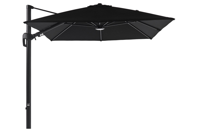 Rufina zweefparasol met tiltfunctie in zwart aluminium met zwart sunbrella® premium parasoldoek - L1 250 x L2 350 cm (zonder voet)