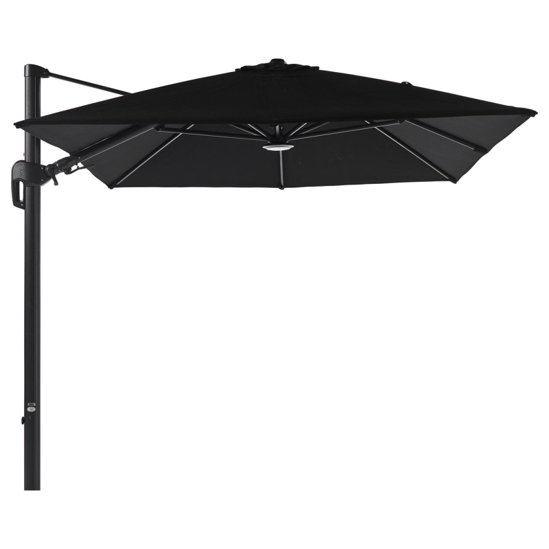Parasol pendant Rufina avec fonction tilt en aluminium noir avec toile de parasol en all weather sunbrella® premium noir - Larg1 250 x Larg2 350 cm (sans pied de parasol)