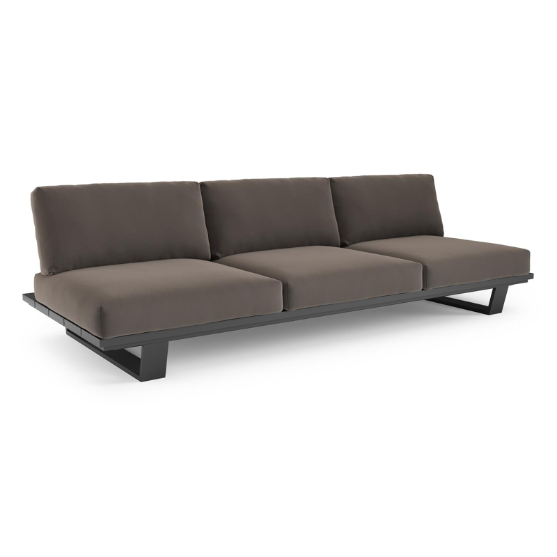 Pagino loungebank in zwart aluminium met natte nature grey all weather sunbrella® luxe kussen