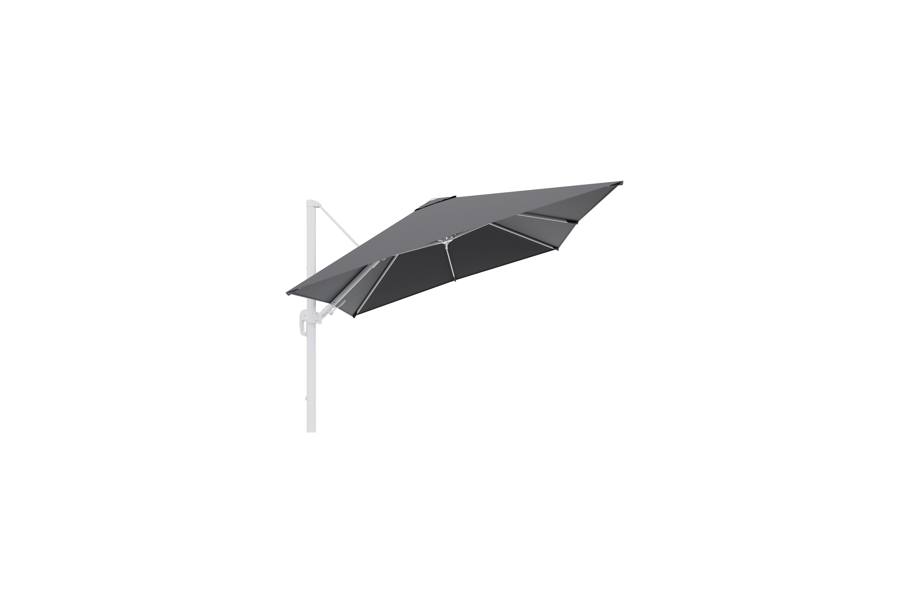 Rufina zweefparasol met tiltfunctie in wit aluminium met natte charcoal chine all weather sunbrella® luxe parasoldoek - L1 300 x L2 300 cm (zonder voet)
