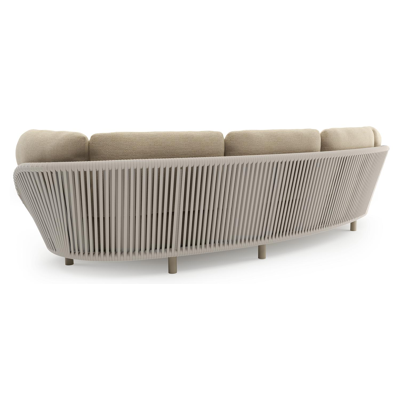Lupino loungebank in beige aluminium en beige verticaal geweven luxe vlakke brede rope met althea camel all weather cosytica kussen