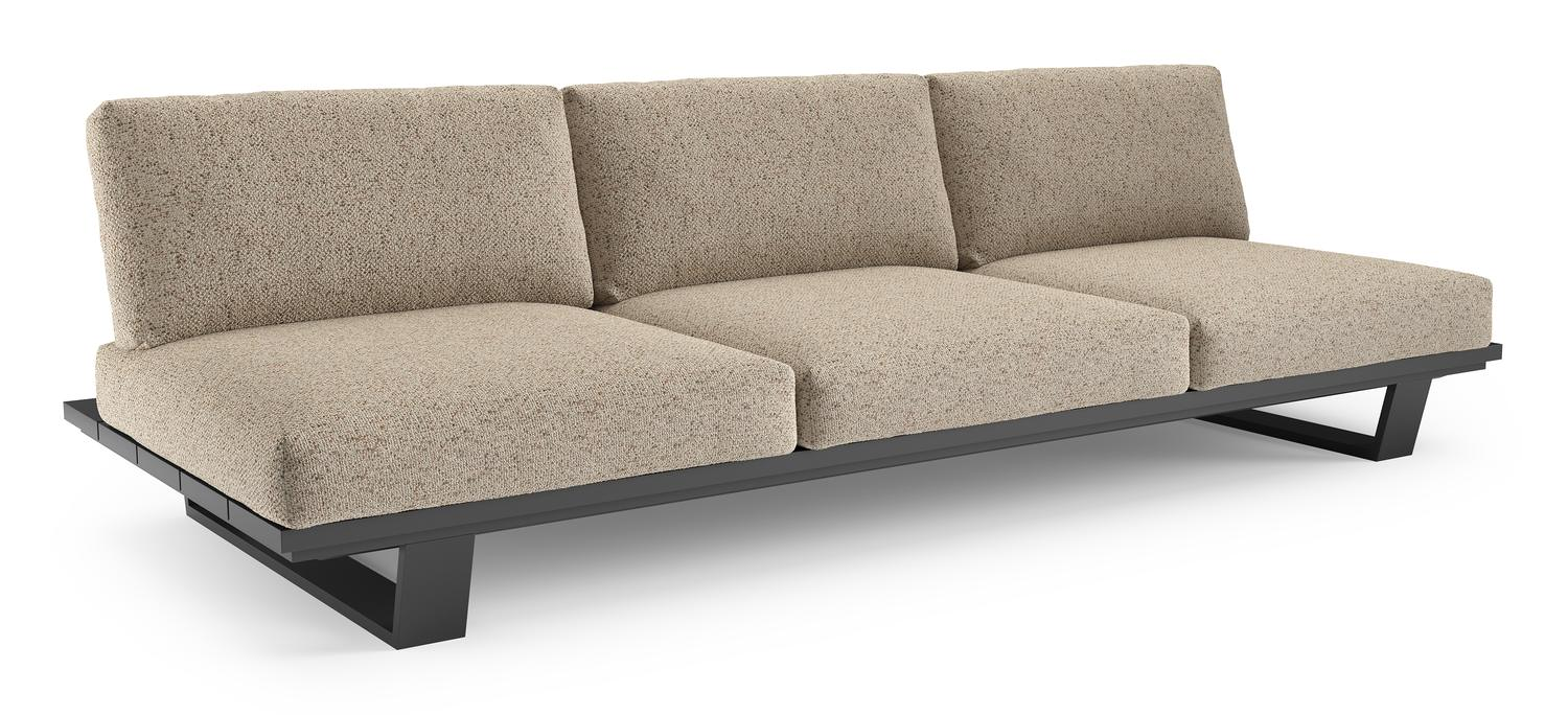 Pagino loungebank in zwart aluminium met bora jungle all weather cosytica kussen