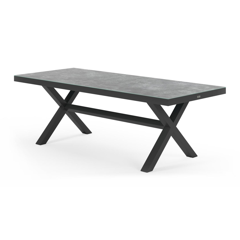Reza tuintafel rechthoekig in zwart aluminium en keramisch glas grijs - L 220 x B 92 x H 73,5 cm