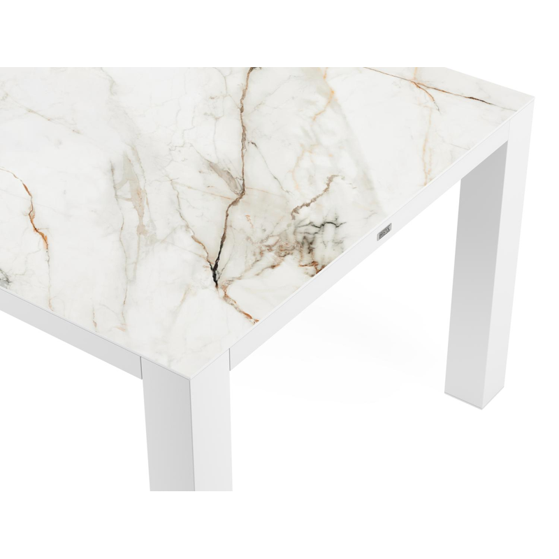 Nano tuintafel rechthoekig in wit aluminium en volkeramiek calacatta luxe - L 280 x B 110 x H 76 cm