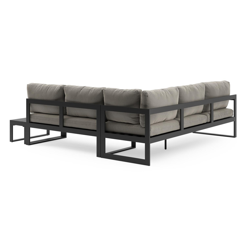 Caldela loungehoek in zwart aluminium met grijs weather+ softtouch kussens en loungetafel