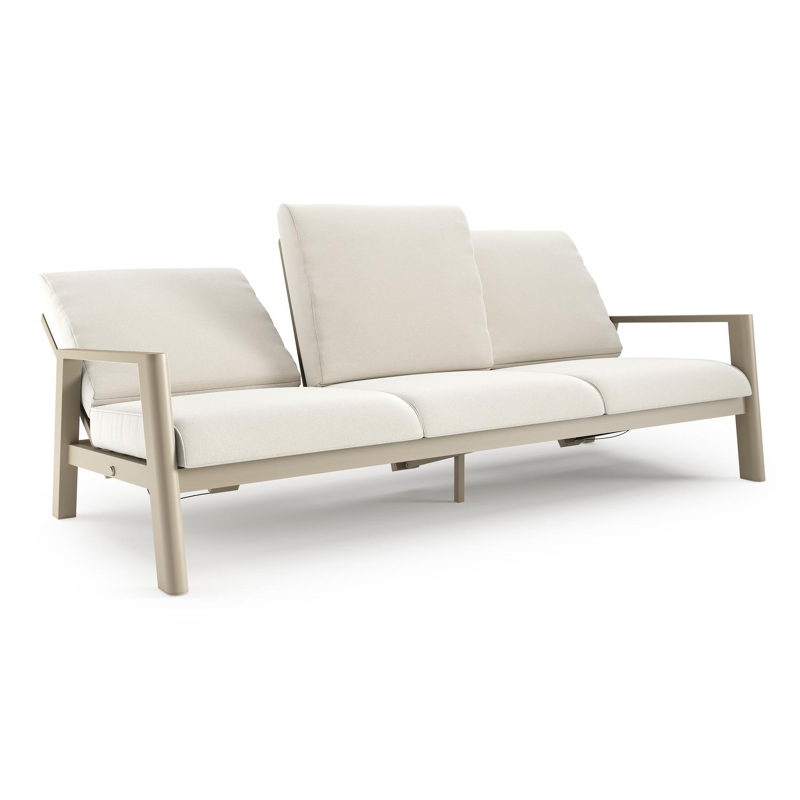 Canapé de jardin Cirello en aluminium beige et coussins en all weather sunbrella® luxe savane white