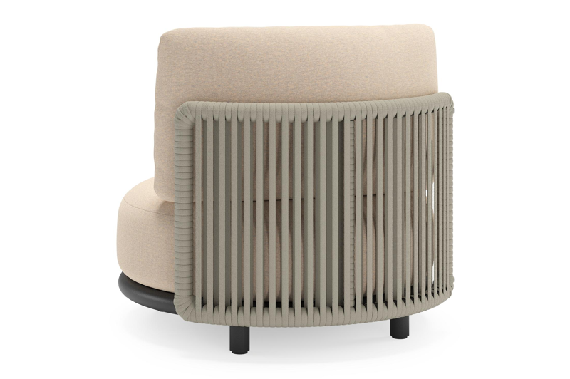 Lomano loungestoel in zwart aluminium en beige verticaal geweven luxe vlakke rope met Heritage Papyrus all weather sunbrella® luxe