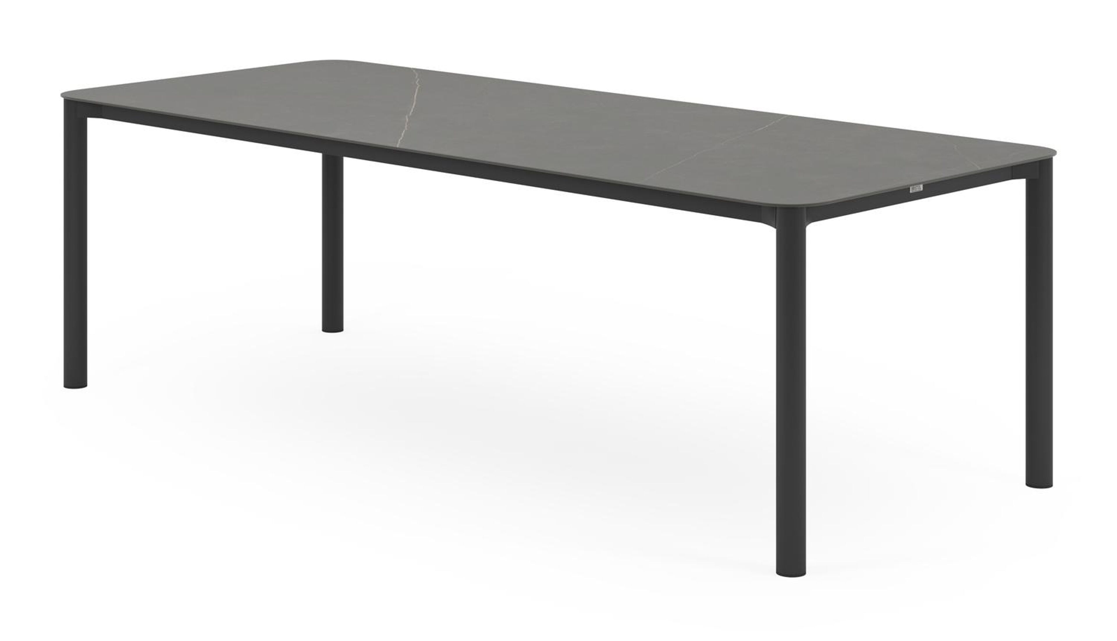 Lugano tuintafel rechthoekig afgerond in zwart aluminium en volkeramiek calatorao - L 240 x B 100 x H 75 cm