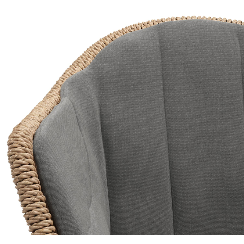 Pagino tuinstoel in wit aluminium en naturel ronde wicker met kussen in natte charcoal chine all weather sunbrella® luxe